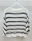 Stripe Crochet Crew Neck Knit Top