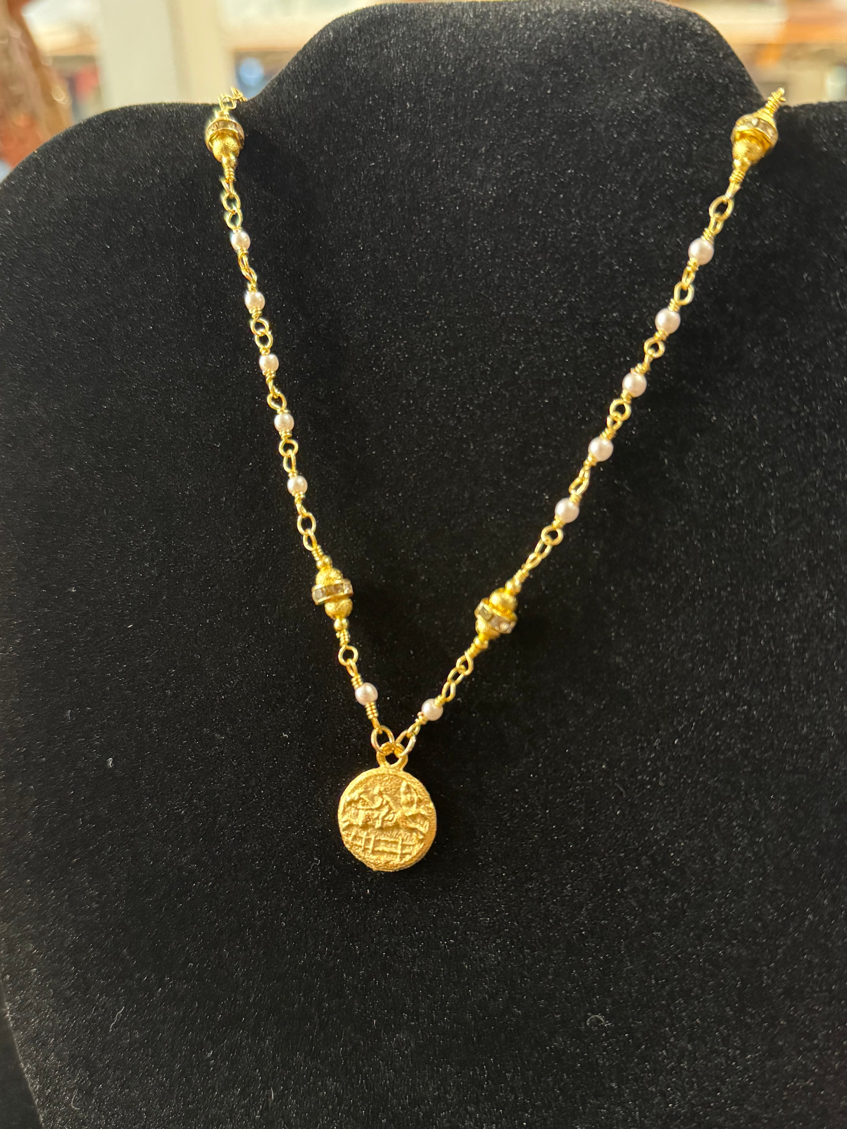 Gold Horse Rider Charm with Pearl NW-23-89