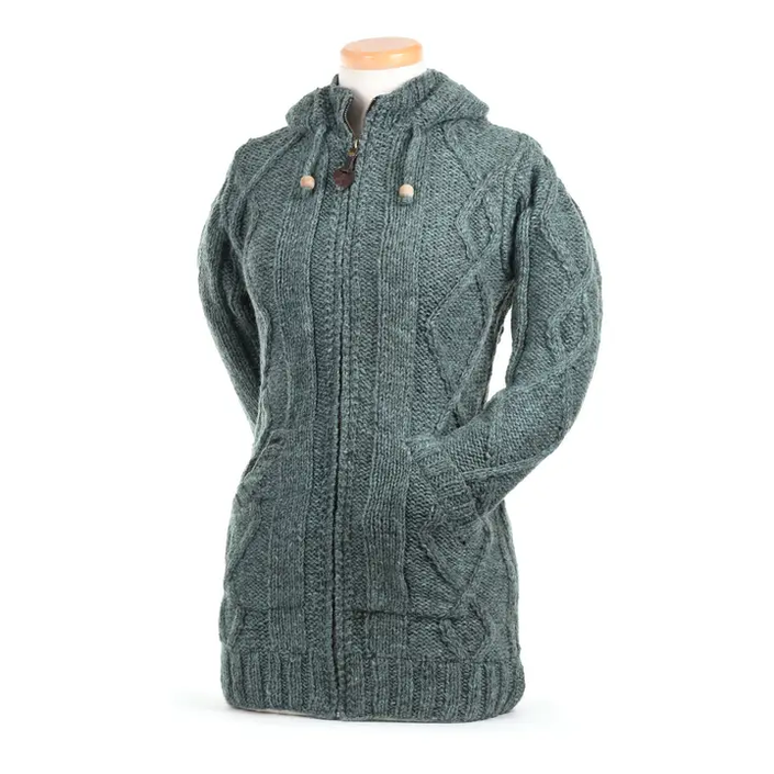 Shannon Full Zip Cable Knit Hooded Sweater aspen