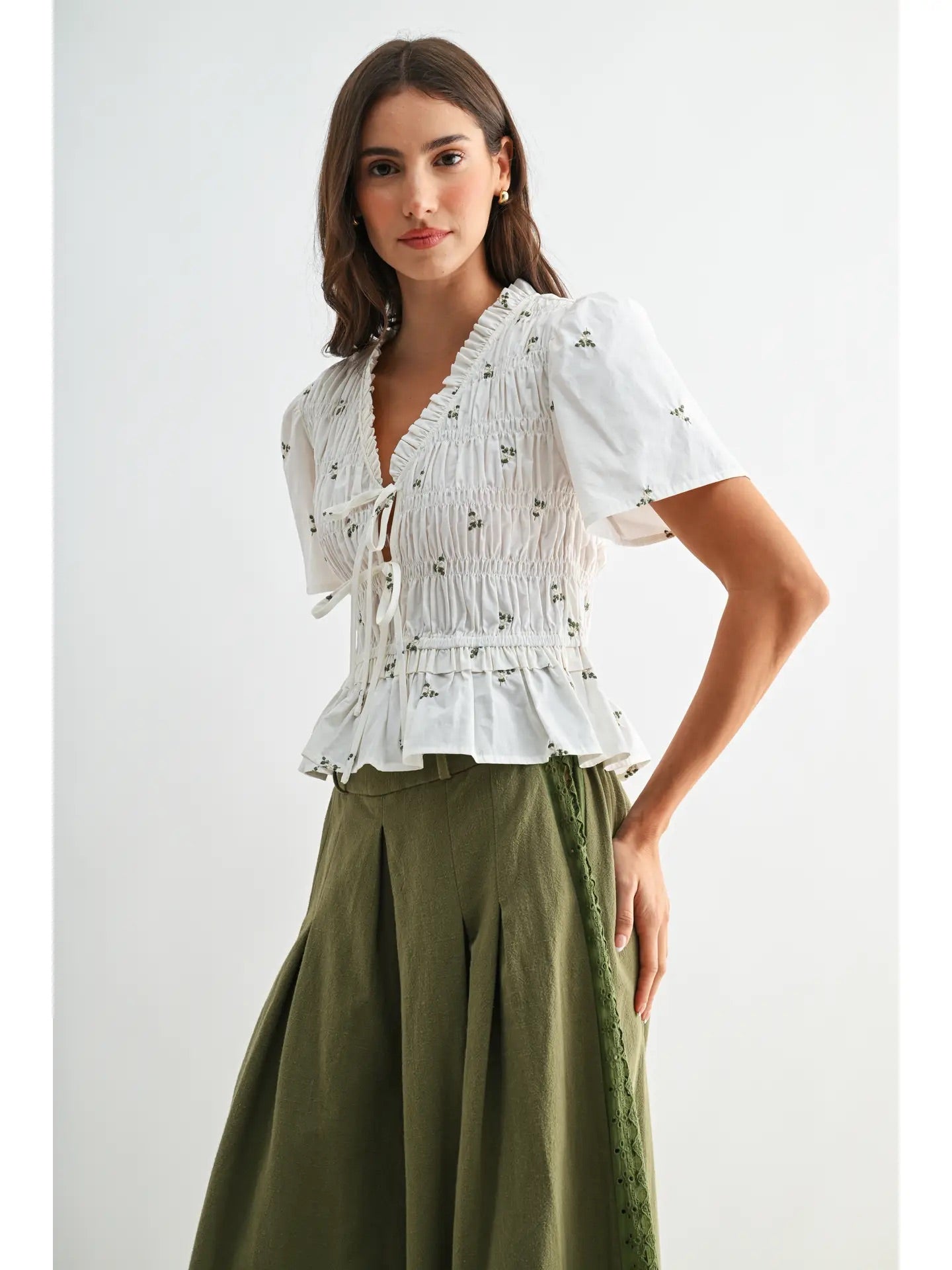 EMB Peplum Blouse W Pleates