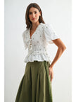 EMB Peplum Blouse W Pleates