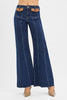 High Rise-Wide Flare-Front Leather Pocket Detail Jeans front