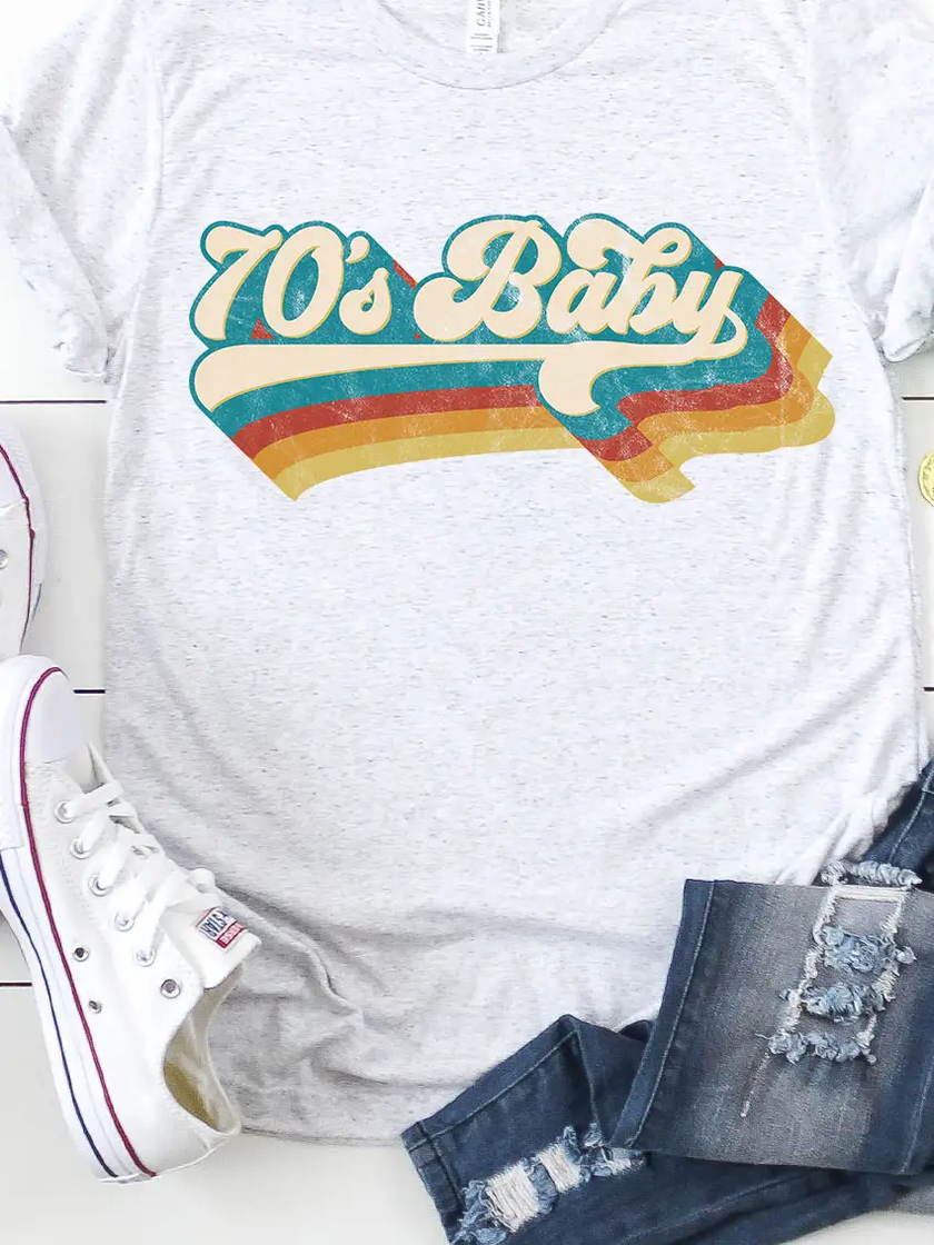 Retro 70s Baby Graphic Tee ash gray front