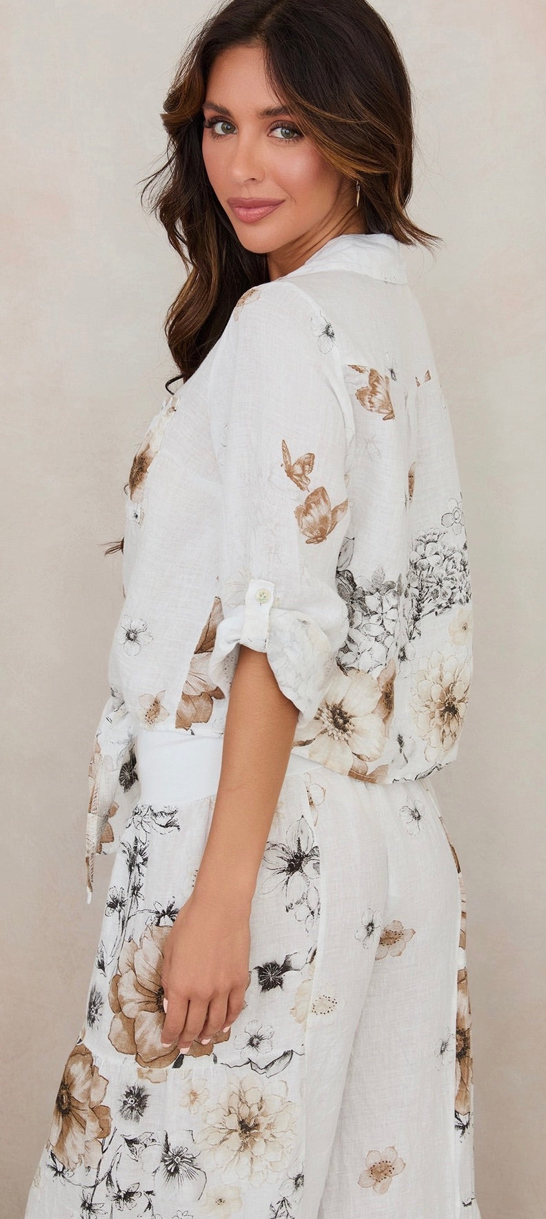 Garden Floral Linen Tie Button Down