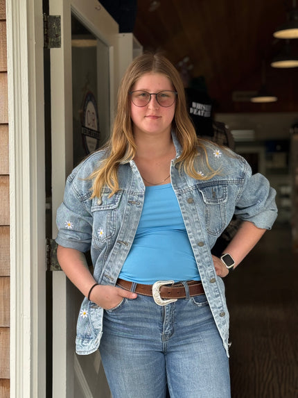 Daisy Floral Embroidered Denim Jacket front