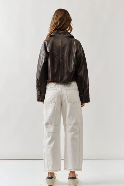 Vintage Washed Leather Jacket brown back
