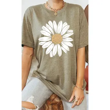 Blooming Daisy Graphic Tee Shirt heather olive