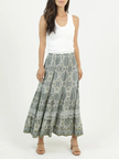 Printed Elastic Waist Maxi Skirt, multi-front