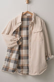 Corduroy and Plaid Flannel Shacket cream