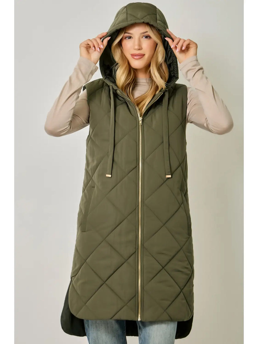 Yvonne Puffer  Quilted Long Hoodie Vest