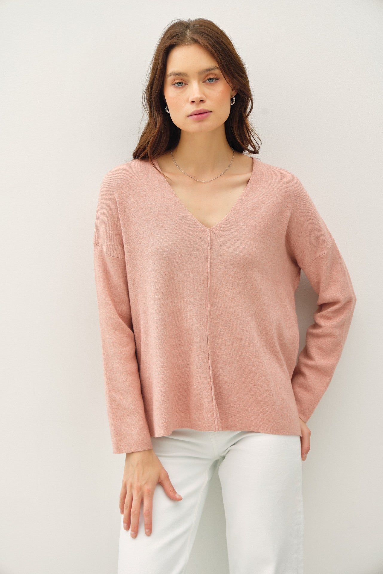 Geena Relaxed VNeck Sweter W Center Seam
 mauve