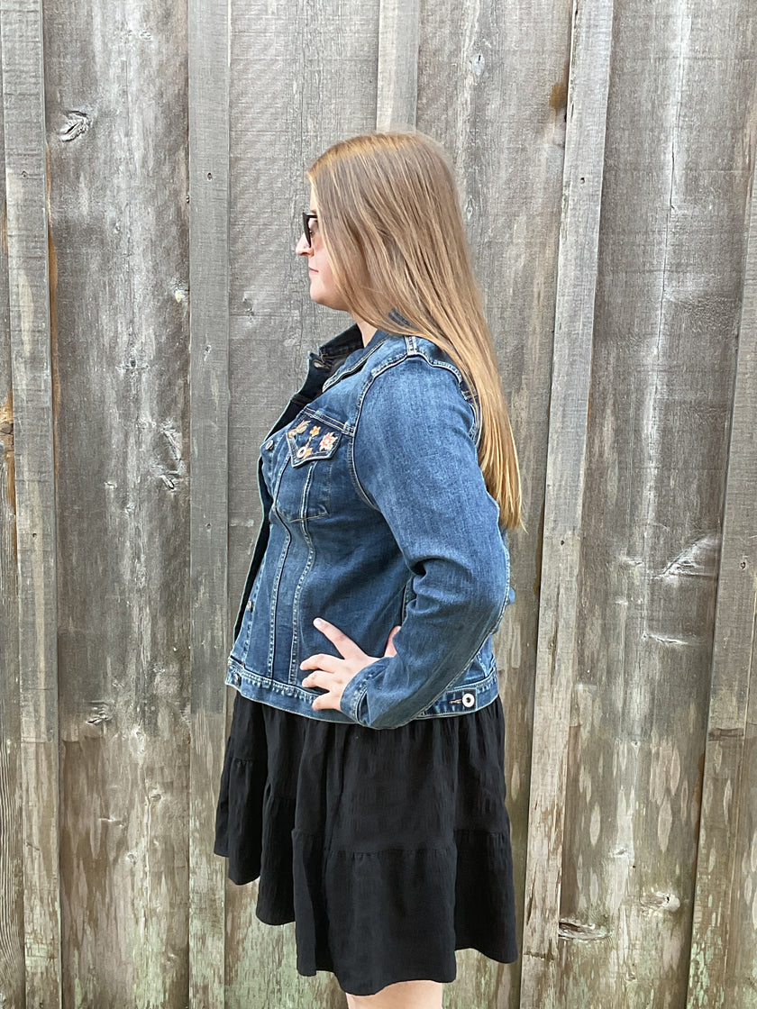 Autumn Floral Vine Embroidered Denim Jacket