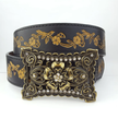 Vintage Brass flower Buckle matched floral tooled belt