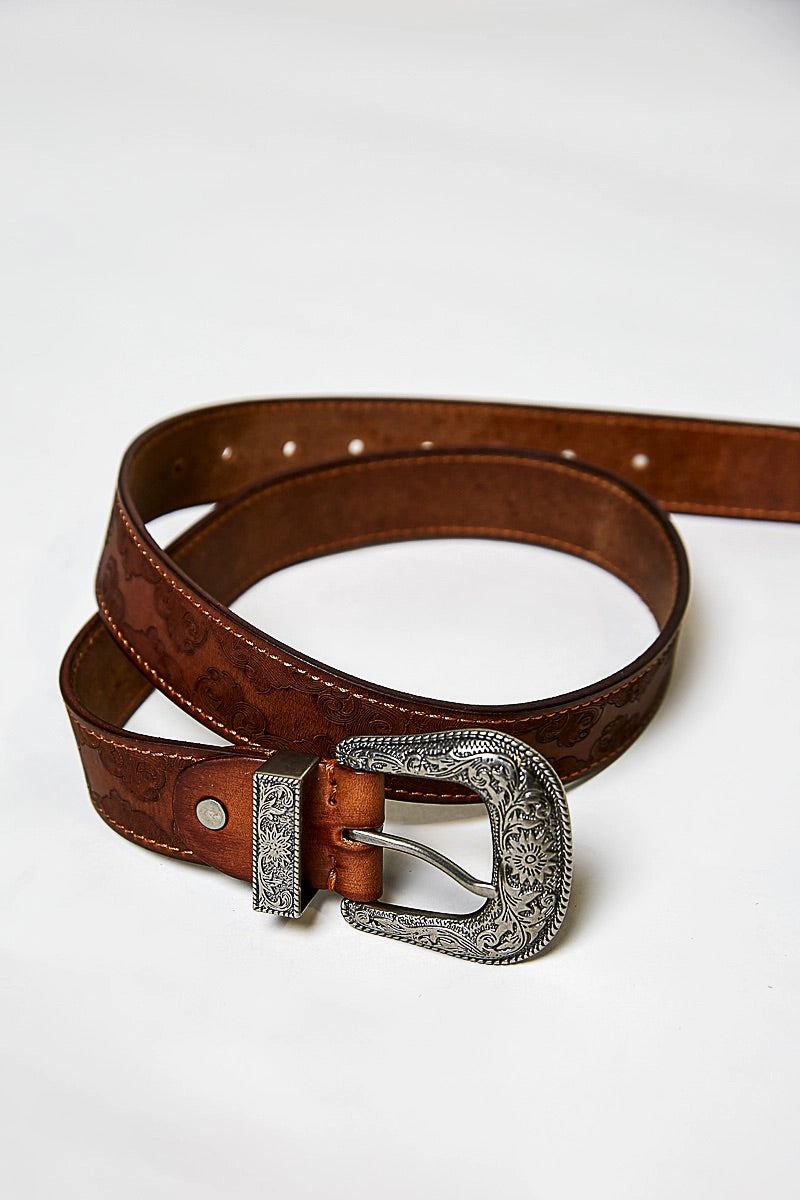 Western Inspired Floral Embossed Belt
