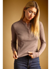 Half Snap Button Waffle Fabric Long Sleeve Top, chocolate-front