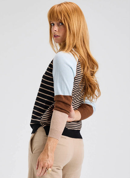 Womens Thin Stripe Sweater W Wide Stripe Sleeve