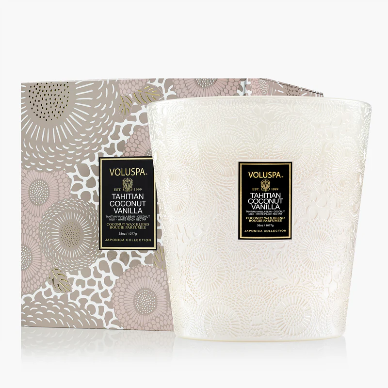 Tahitian Coconut Vanilla 3 Wick Hearth with packaging