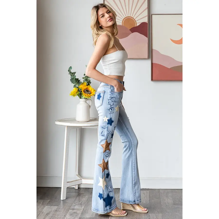 WASHED STARRY PATCH DENIM JEANS side
