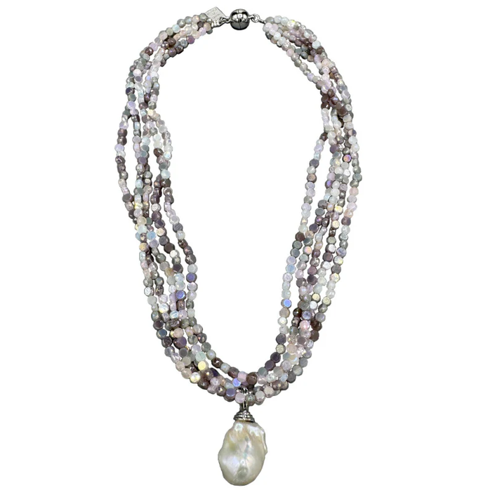 191-26-S | 5-Strand Mix Mauve Crystals with Wild Pearl Drop
