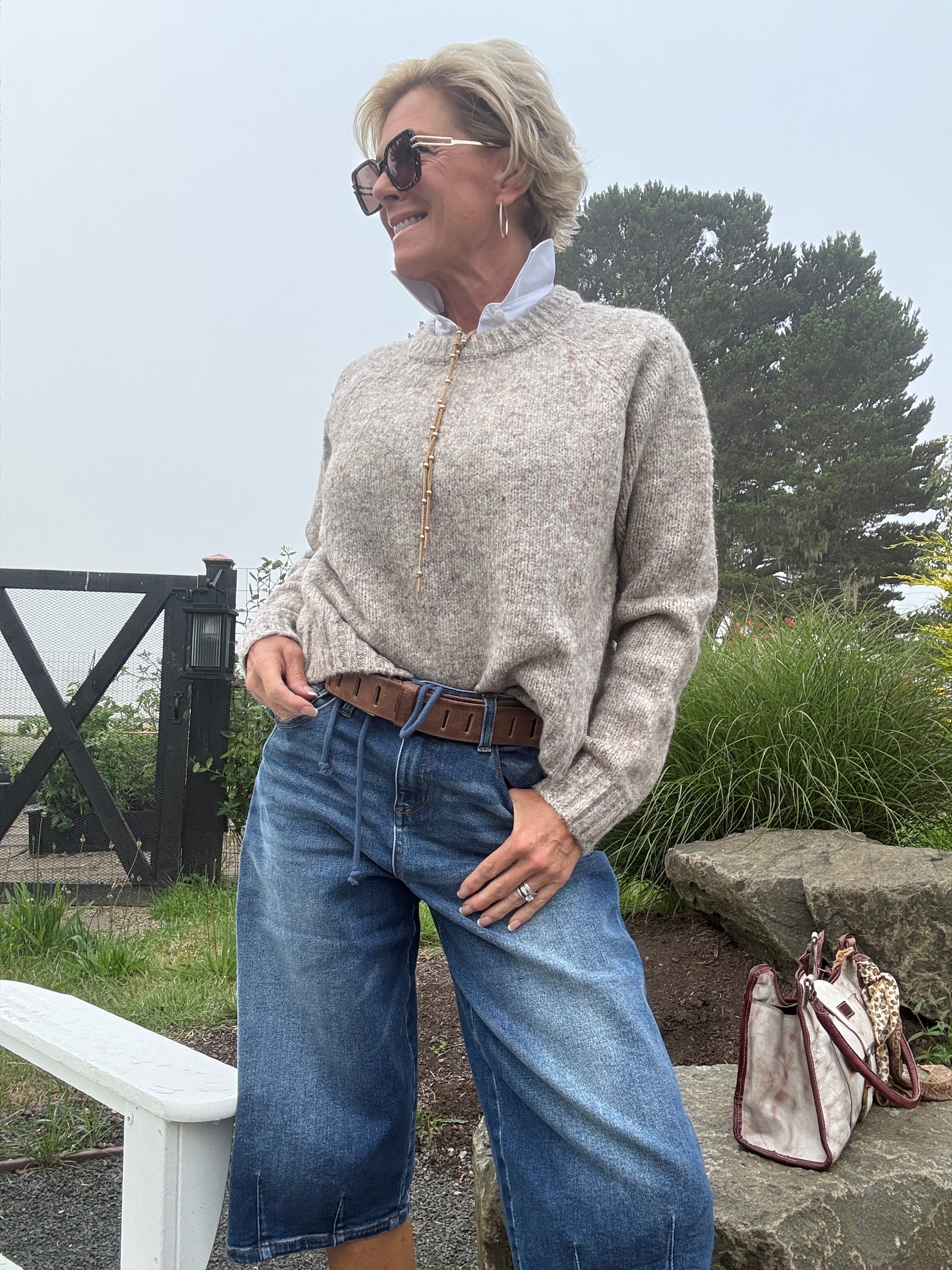 Speckled Crew Neck Knit Sweater