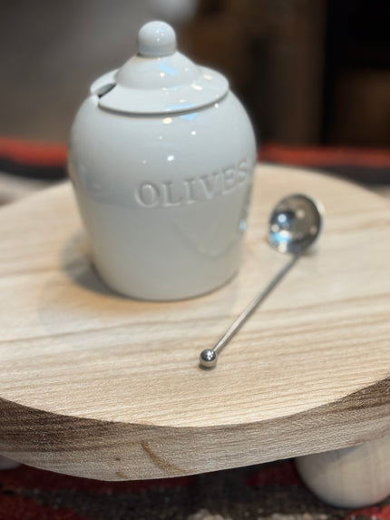Stoneware Olive Jar w/Metal Spoon out