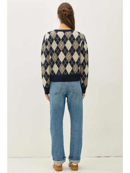 Argyle Pattern Sweater Cardigan