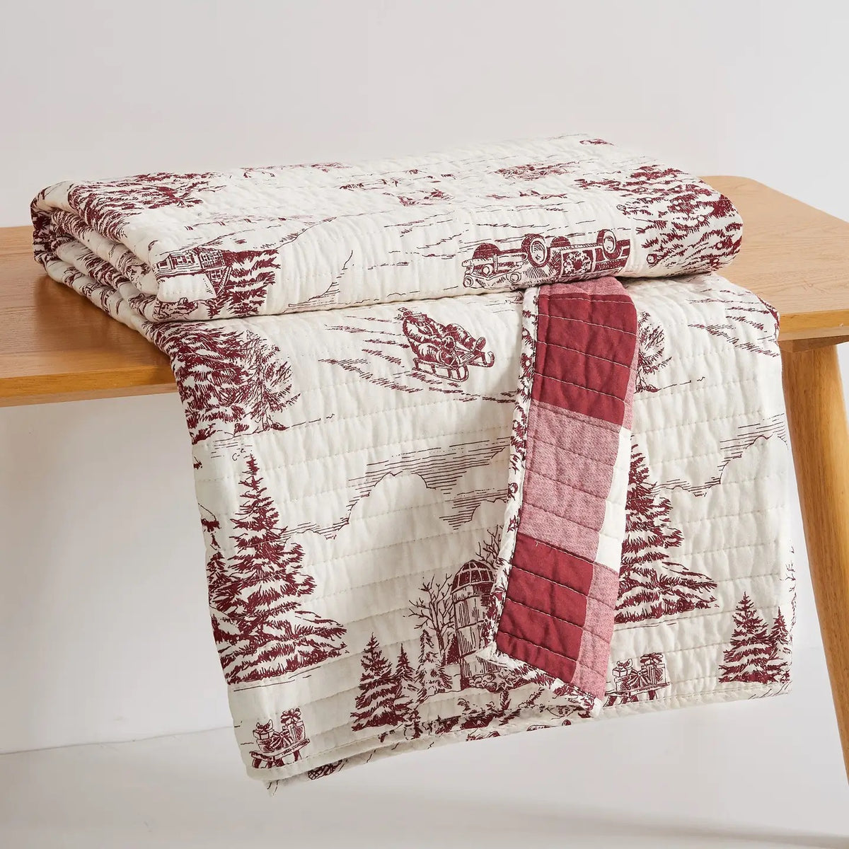 Winter Sleigh Ride Quilted Throw Red