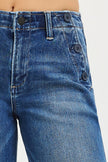 High Rise Wide Leg Pocket Button Detail - Strechy