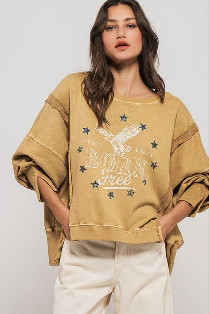 Americana born free graphic crewneck misted yellow front