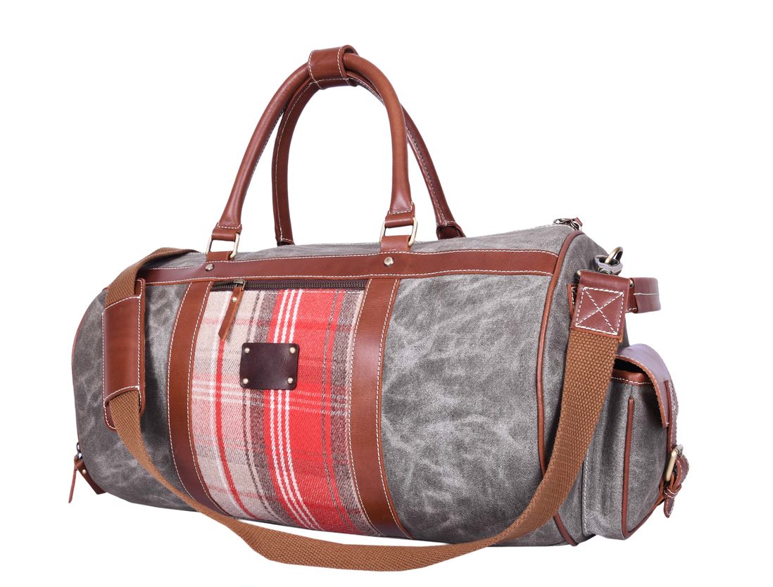 Canvas Weekender Bag over Night Travel - Plaid Mix