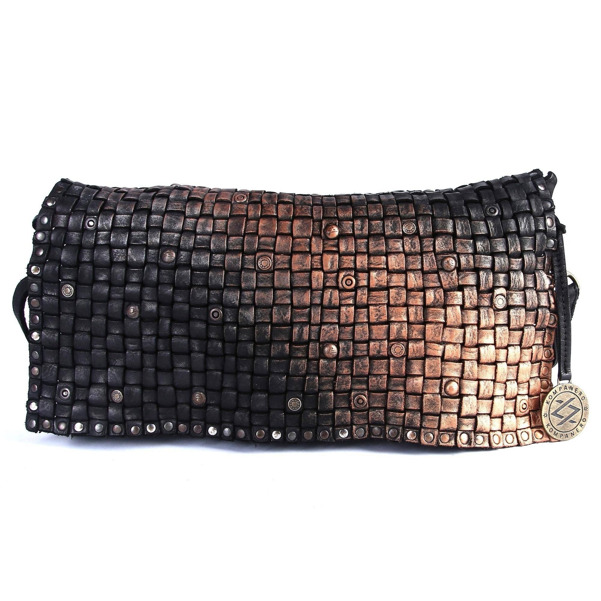 Genuine Leather Fold Over Studded Bag - Athenian - Black front
