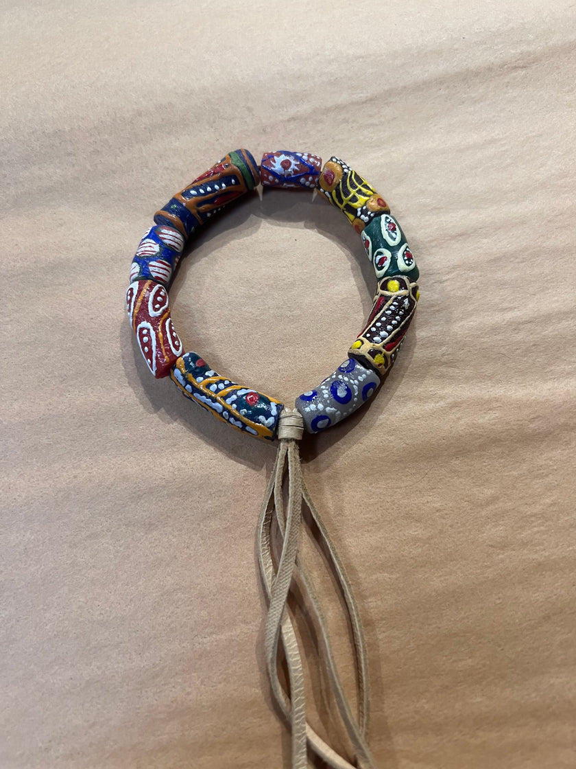 Leather Bracelet With Hand Painted Glass Beads 3