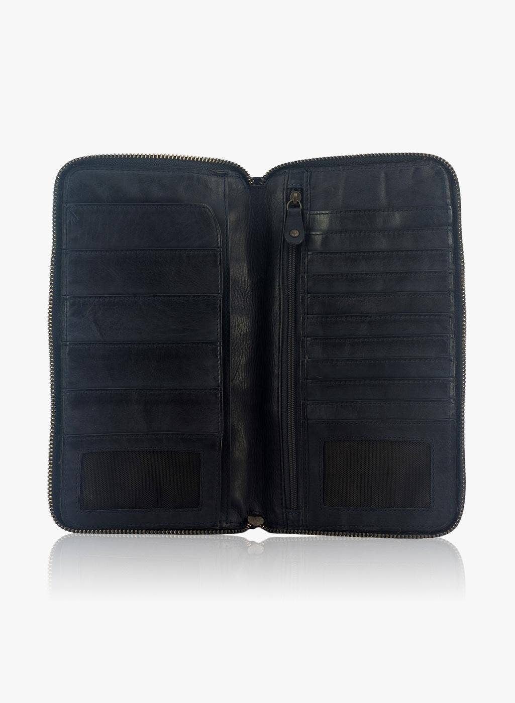 Genuine Soft Leather Clutch Wallet - Lerin- Blue open