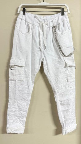 Darcy Solid Color Crinkle Jogger w/Pockets - White