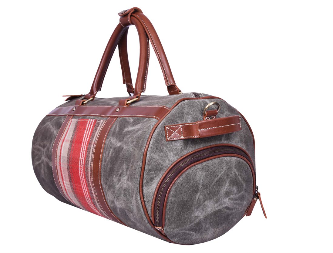 Canvas Weekender Bag over Night Travel - Plaid Mix Full Side