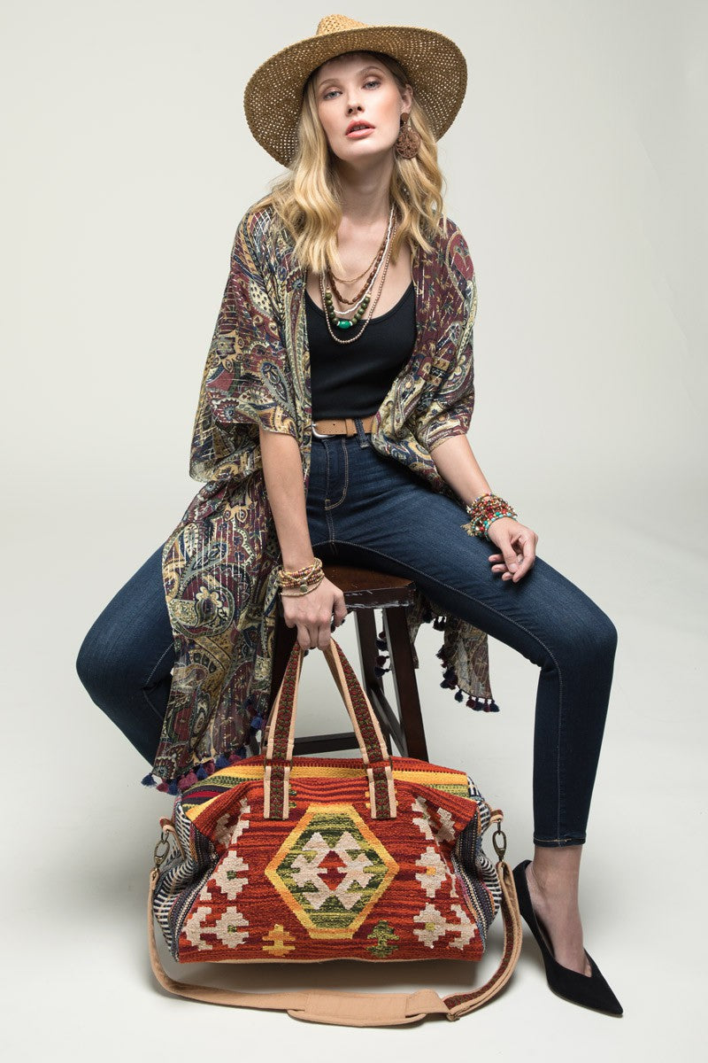 Boho Ethnic Print Duffel Bag | Rust