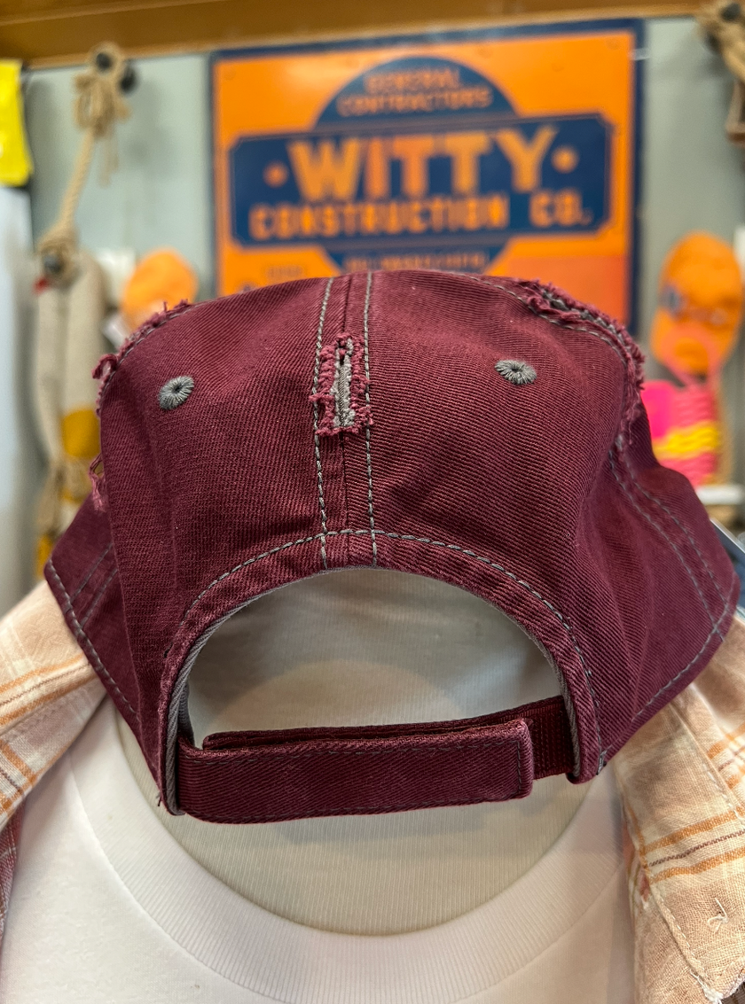 Wine Heartbeat Distressed Baseball Cap - Maroon back