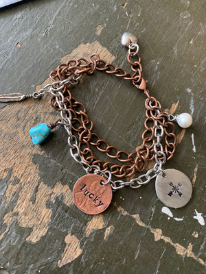 Lucky Penny Two -Tone Chain Charm Bracelet front