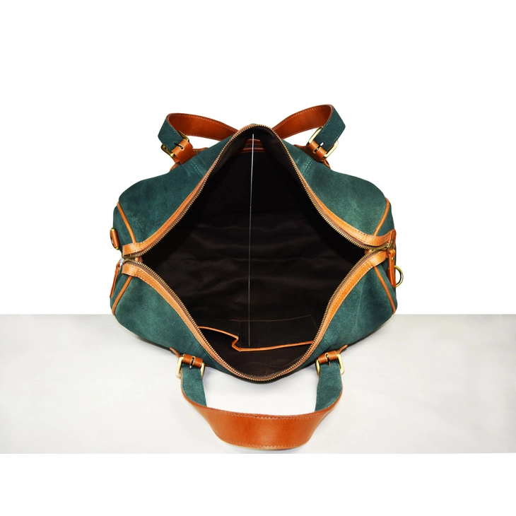 Canvas Weekender Bag over Night Travel - Green Open Top