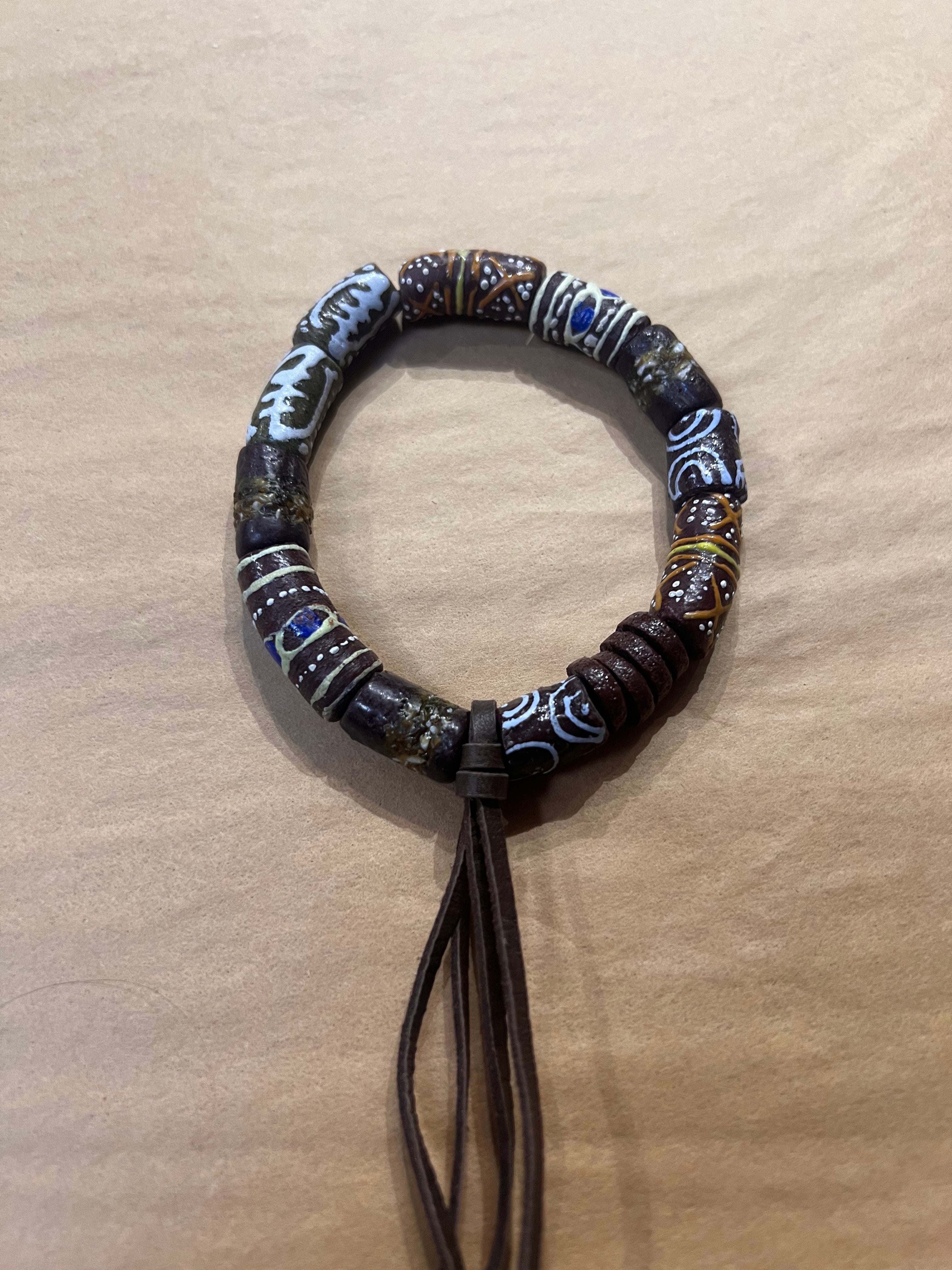 Leather Bracelet With Hand Painted Glass Beads 4
