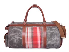Canvas Weekender Bag over Night Travel - Plaid Mix Front 2