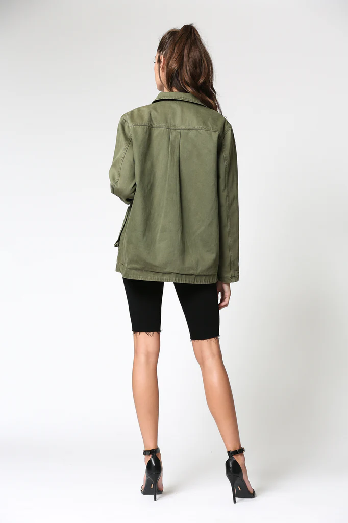 Hidden Reversible Military Jacket | Olive side back
