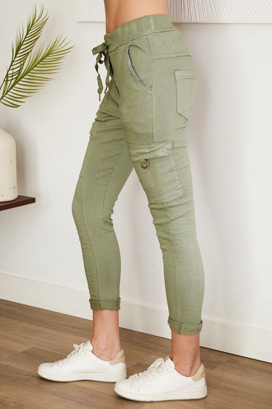Darcy Solid Cargo Crinkle Jogger Pant | Army Green profile