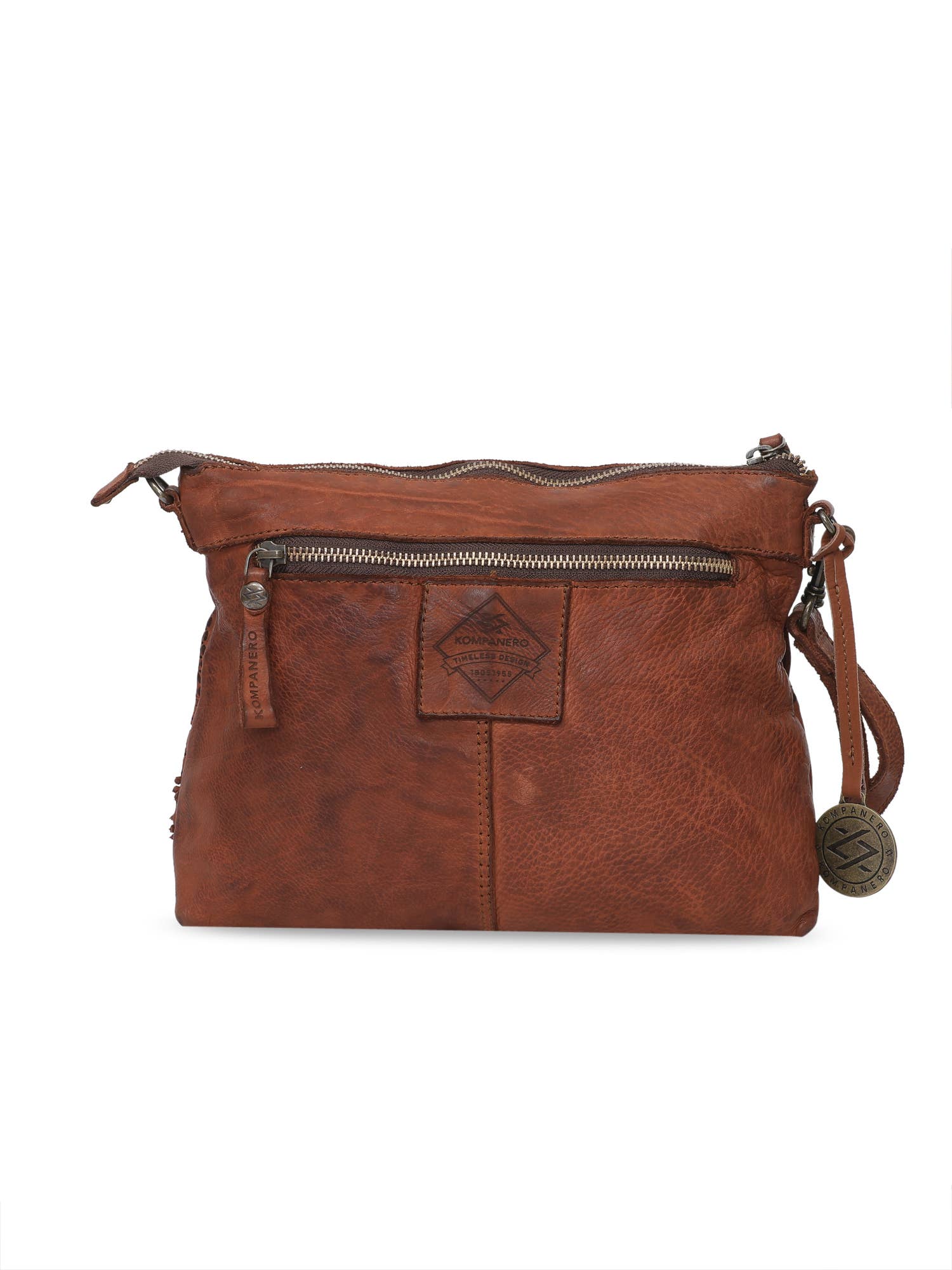 Genuine Leather Floral Design Handbag w/Sling - Kim - Cognac Back