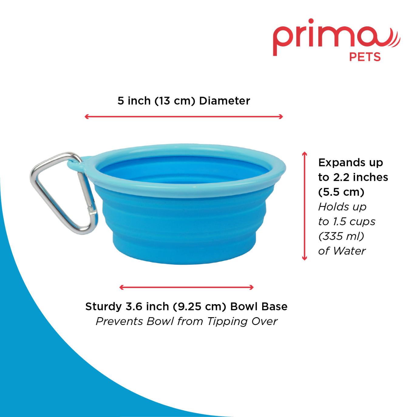 CR Prima Small Pet Collapsible Travel Dog Bowl - Aqua diameter