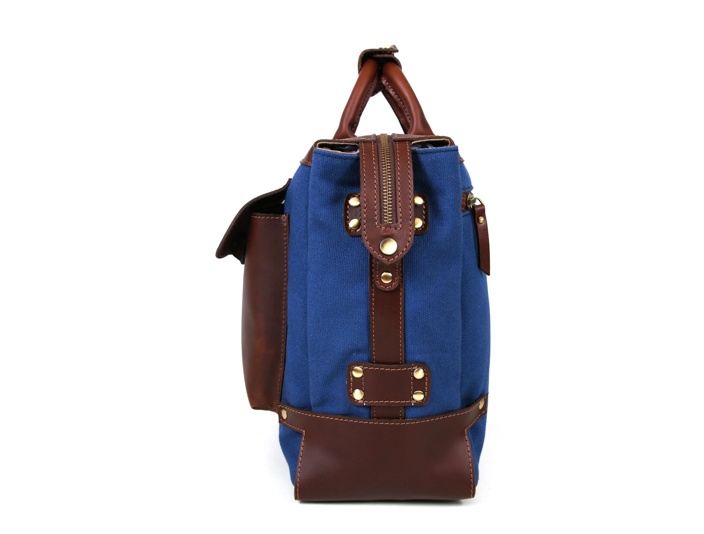 Leather Canvas Travel Bag - Blue side