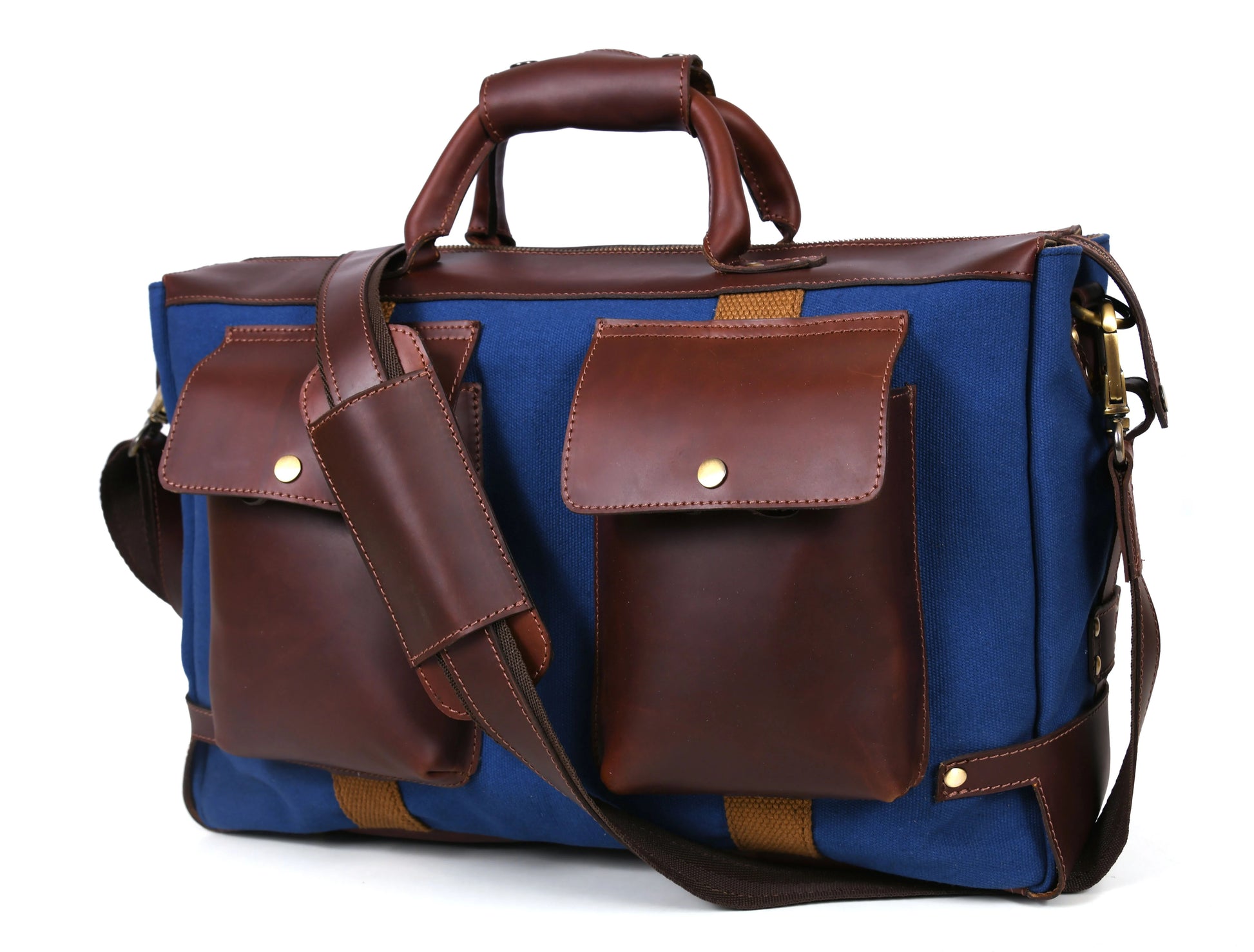 Leather Canvas Travel Bag - Blue front