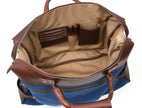 Leather Canvas Travel Bag - Blue open