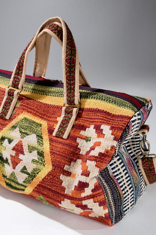 Boho Ethnic Print Duffel Bag | Rust side 