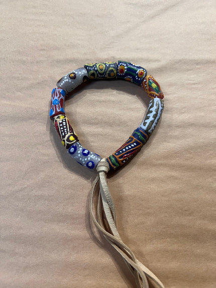 Leather Bracelet With Hand Painted Glass Beads 1